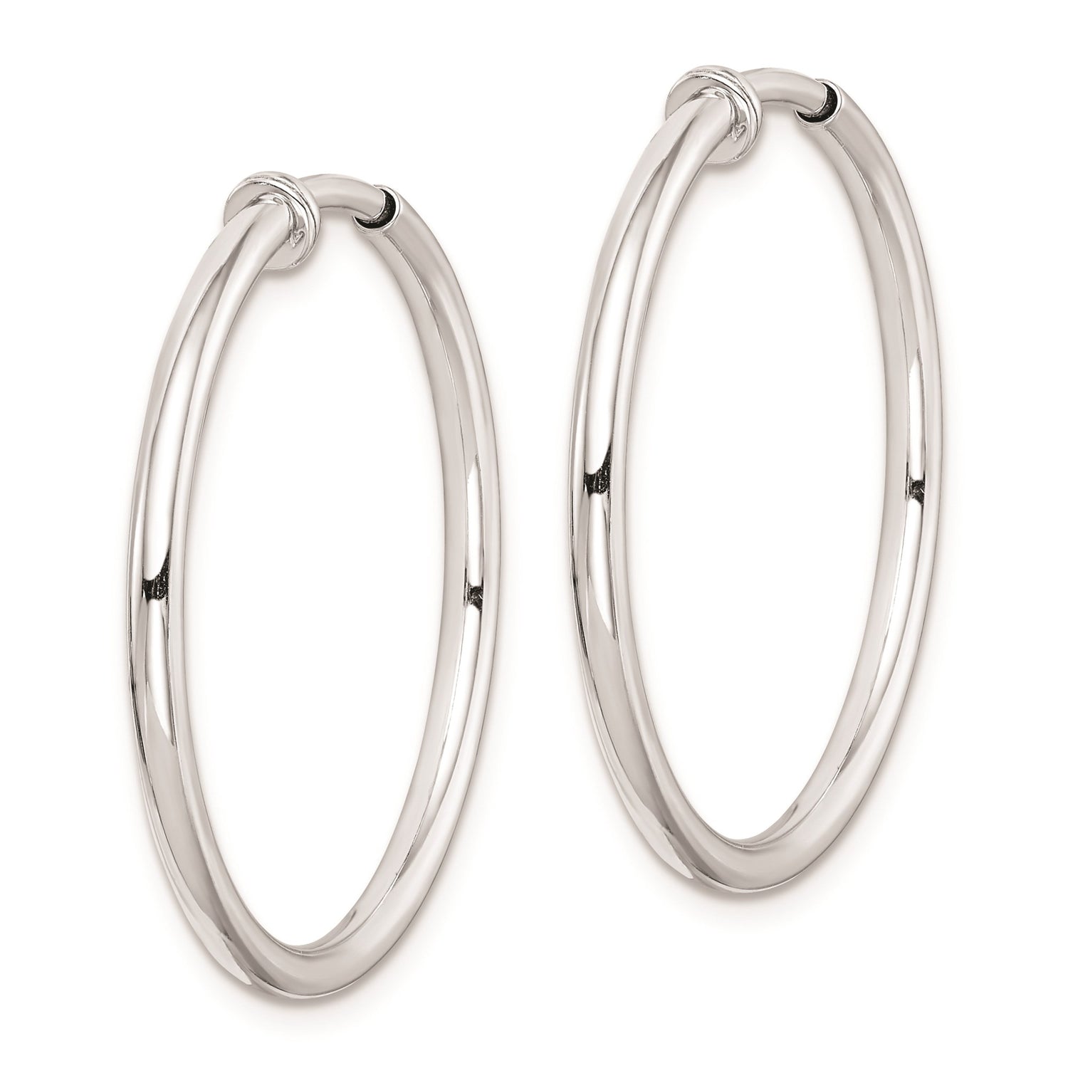 Sterling Silver Hoop Earrings, 2mm Thin Round Clip-On, Polished Minimalist Style