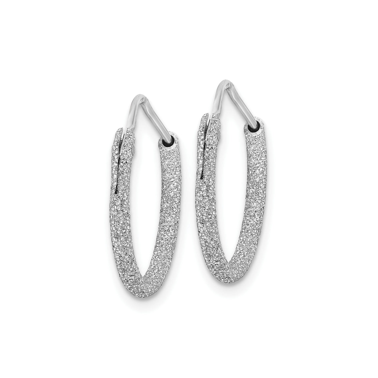 Sterling Silver Hoop Earrings with Textured Shimmer Finish, Rhodium Plated, Hinged Clasp