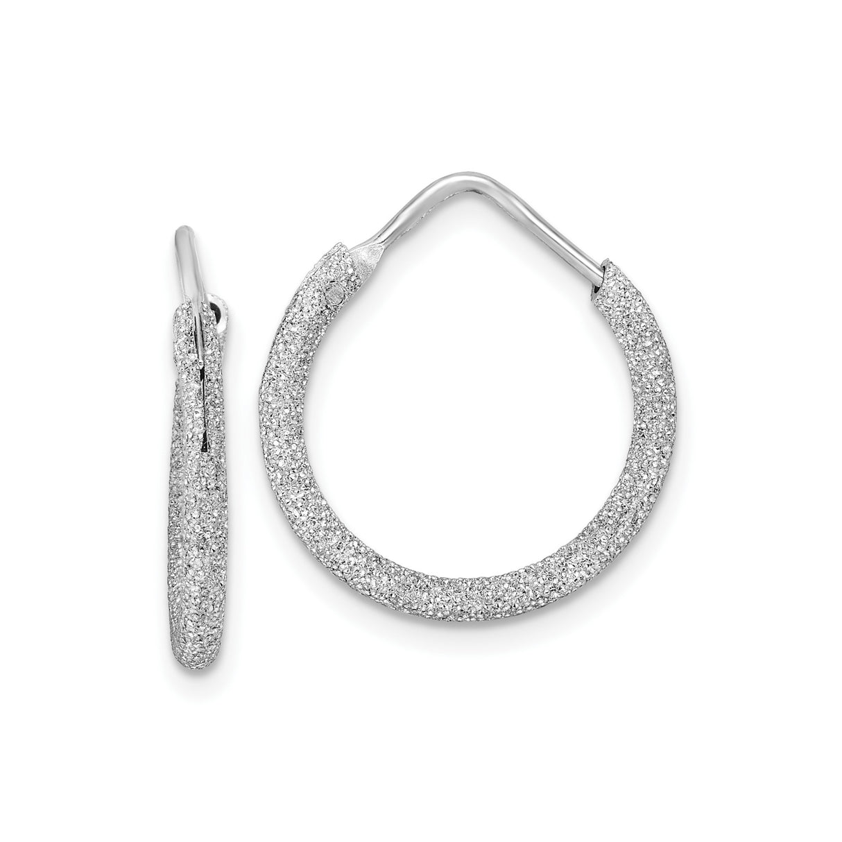 Sterling Silver Hoop Earrings with Textured Shimmer Finish, Rhodium Plated, Hinged Clasp