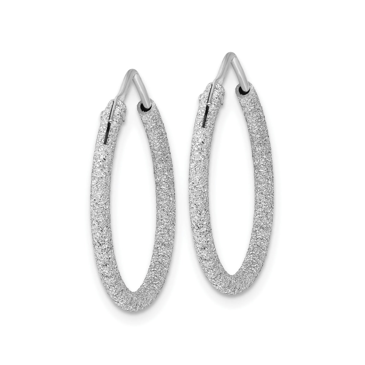 Sterling Silver Hoop Earrings, Glitter Finish Textured Round Hoops with Latch Back Closure