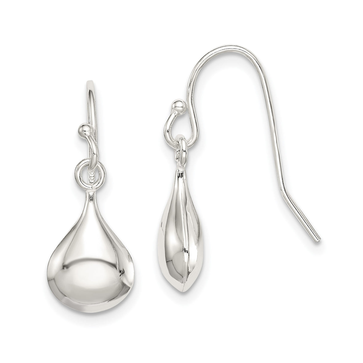 Sterling Silver Teardrop Dangle Earrings, Polished Minimalist Long Drop Design for Women