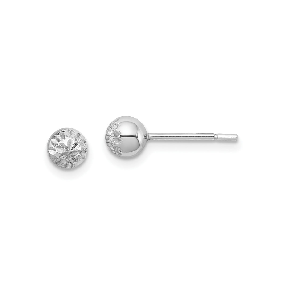 Sterling Silver Floral Stud Earrings with Carved Flower Design, Polished Finish