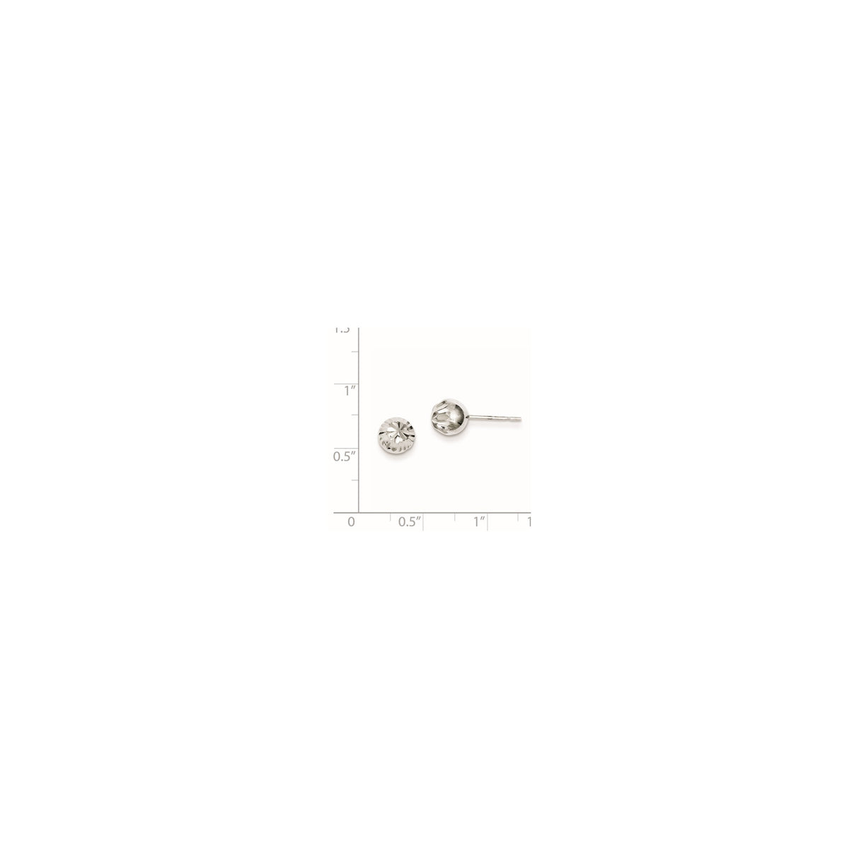 Sterling Silver Stud Earrings, 7mm Polished Ball with Faceted Floral Engraving