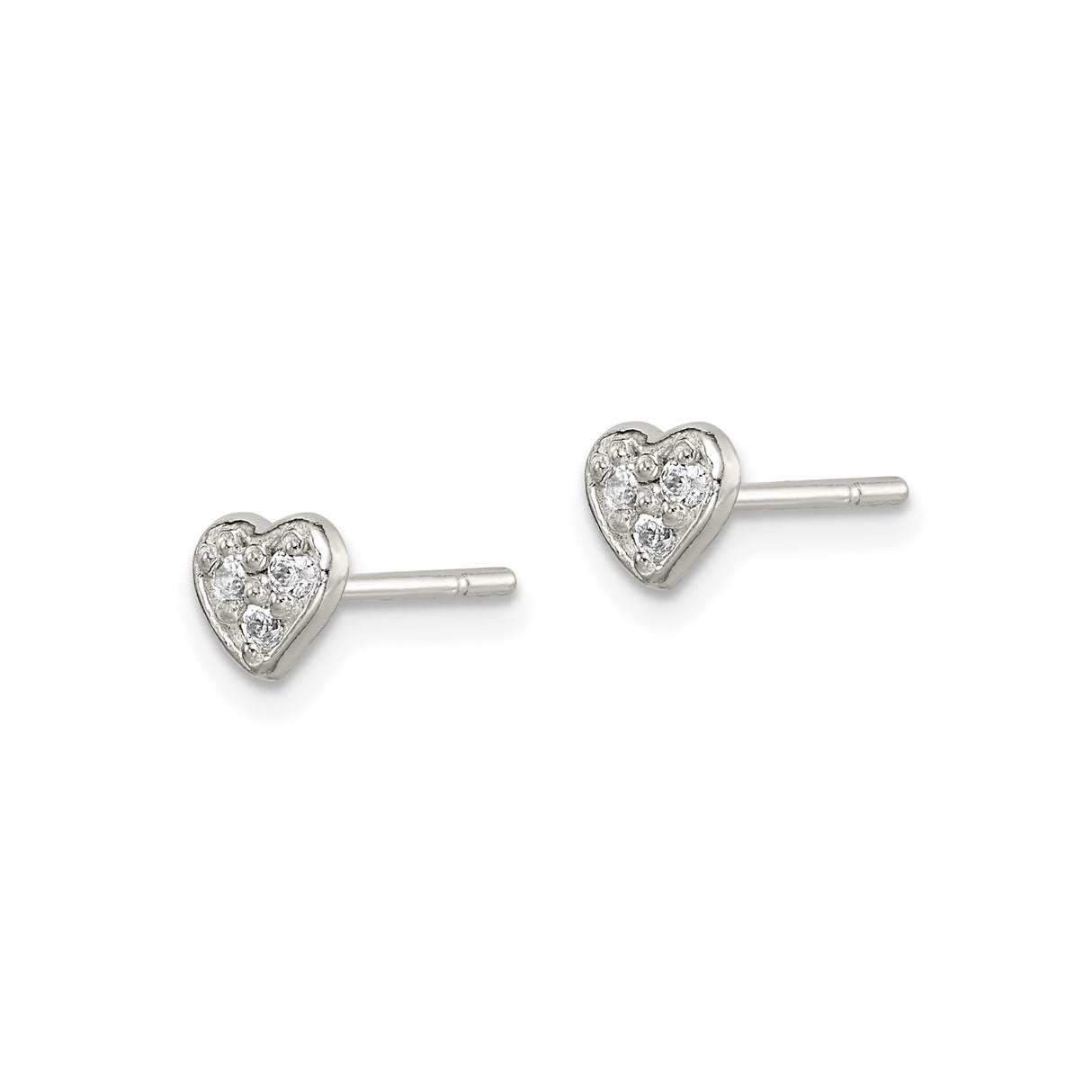 Sterling Silver Heart Stud Earrings with Clear Cubic Zirconia, Minimalist Romantic Design