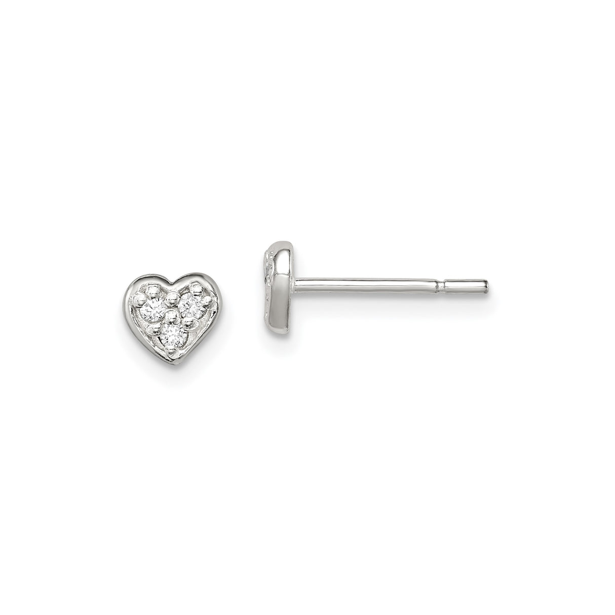 Sterling Silver Heart Stud Earrings with Clear Cubic Zirconia, Minimalist Romantic Design