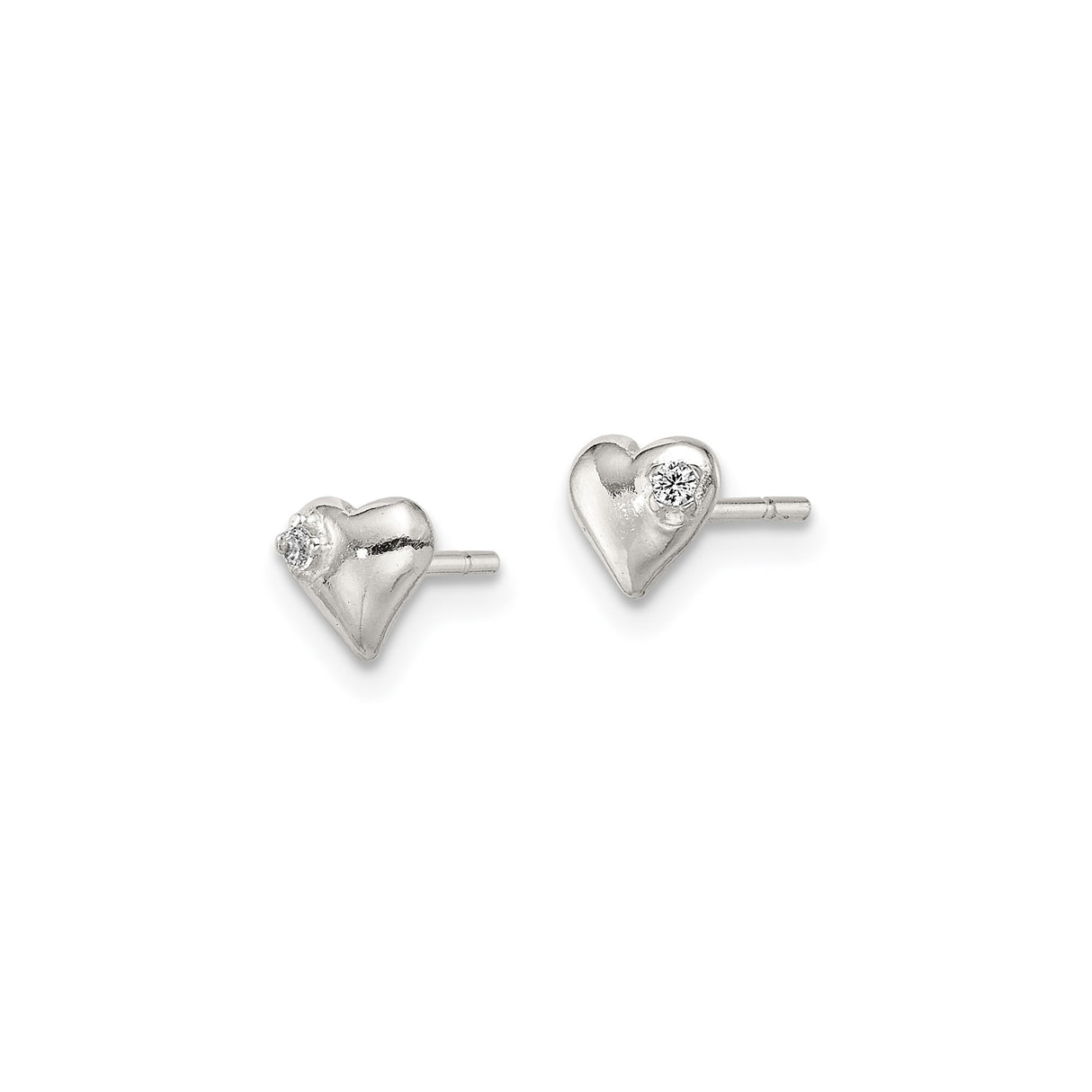 Sterling Silver Heart Stud Earrings with Cubic Zirconia, Minimalist Romantic Design for Women