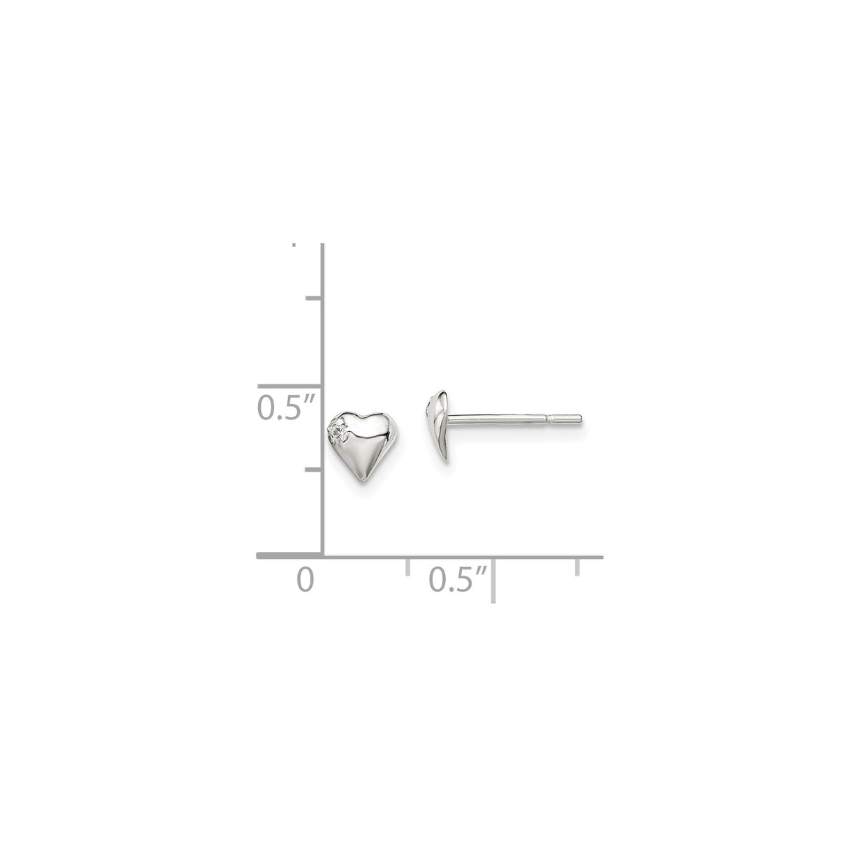 Sterling Silver Heart Stud Earrings with Cubic Zirconia, Minimalist Romantic Design for Women