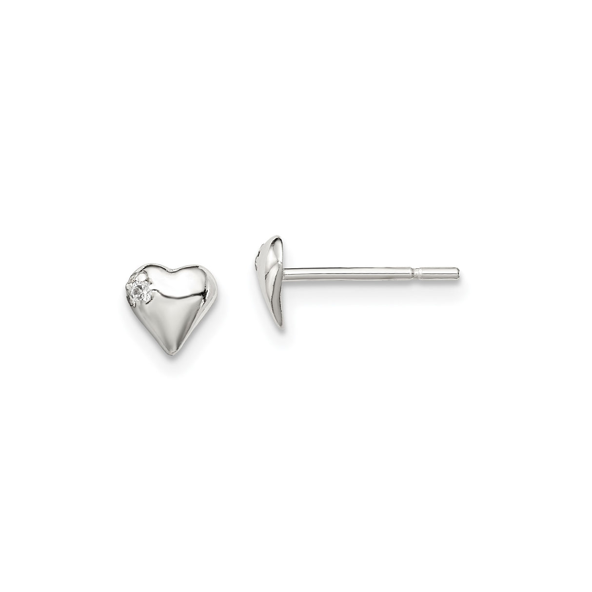 Sterling Silver Heart Stud Earrings with Cubic Zirconia, Minimalist Romantic Design for Women
