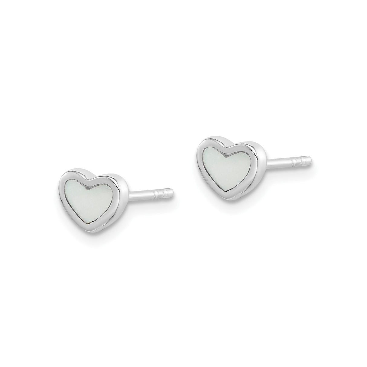 Sterling Silver Heart Shaped Stud Earrings with Mother of Pearl Inlay, Minimalist Romantic Design