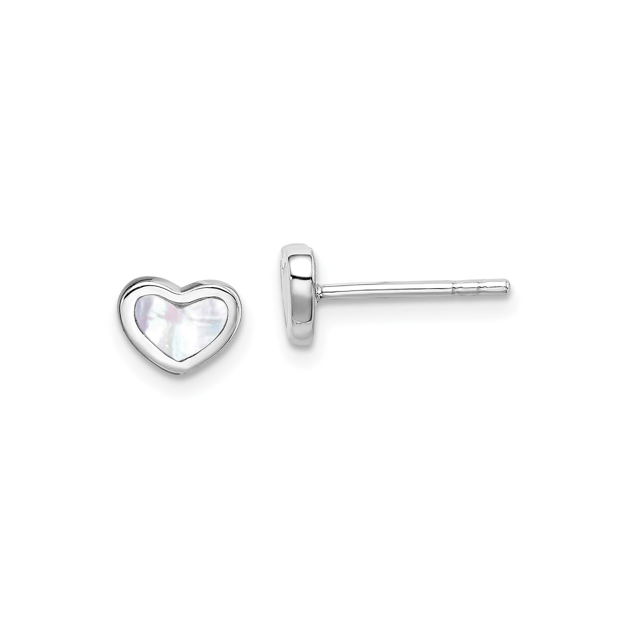 Sterling Silver Heart Shaped Stud Earrings with Mother of Pearl Inlay, Minimalist Romantic Design