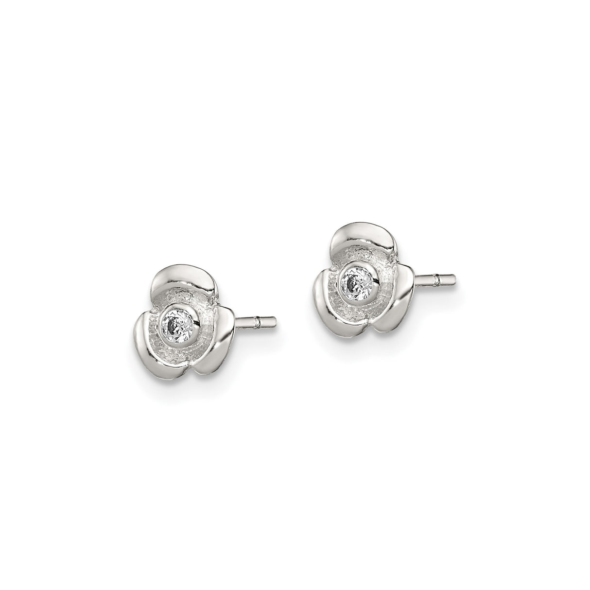 Sterling Silver Flower Stud Earrings with Cubic Zirconia Center, Dainty Floral Design