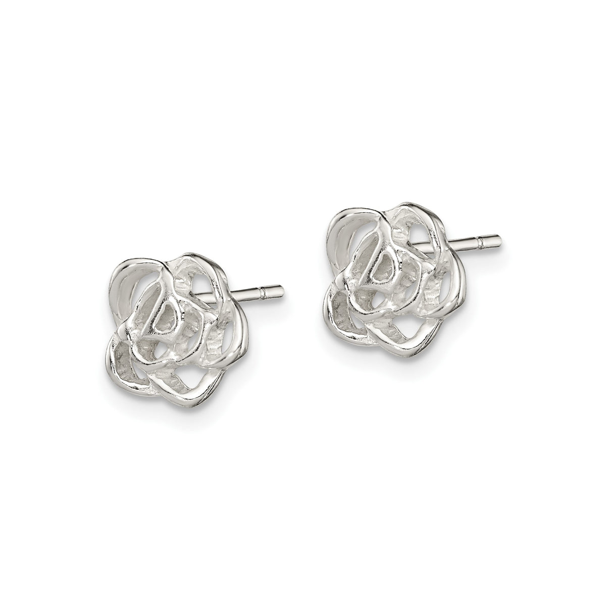 Sterling Silver Rose Stud Earrings with Openwork Floral Design, Romantic Petal Motif
