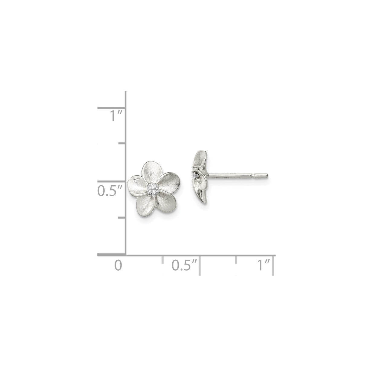 Sterling Silver Flower Stud Earrings with Cubic Zirconia Center, Five Petal Floral Design