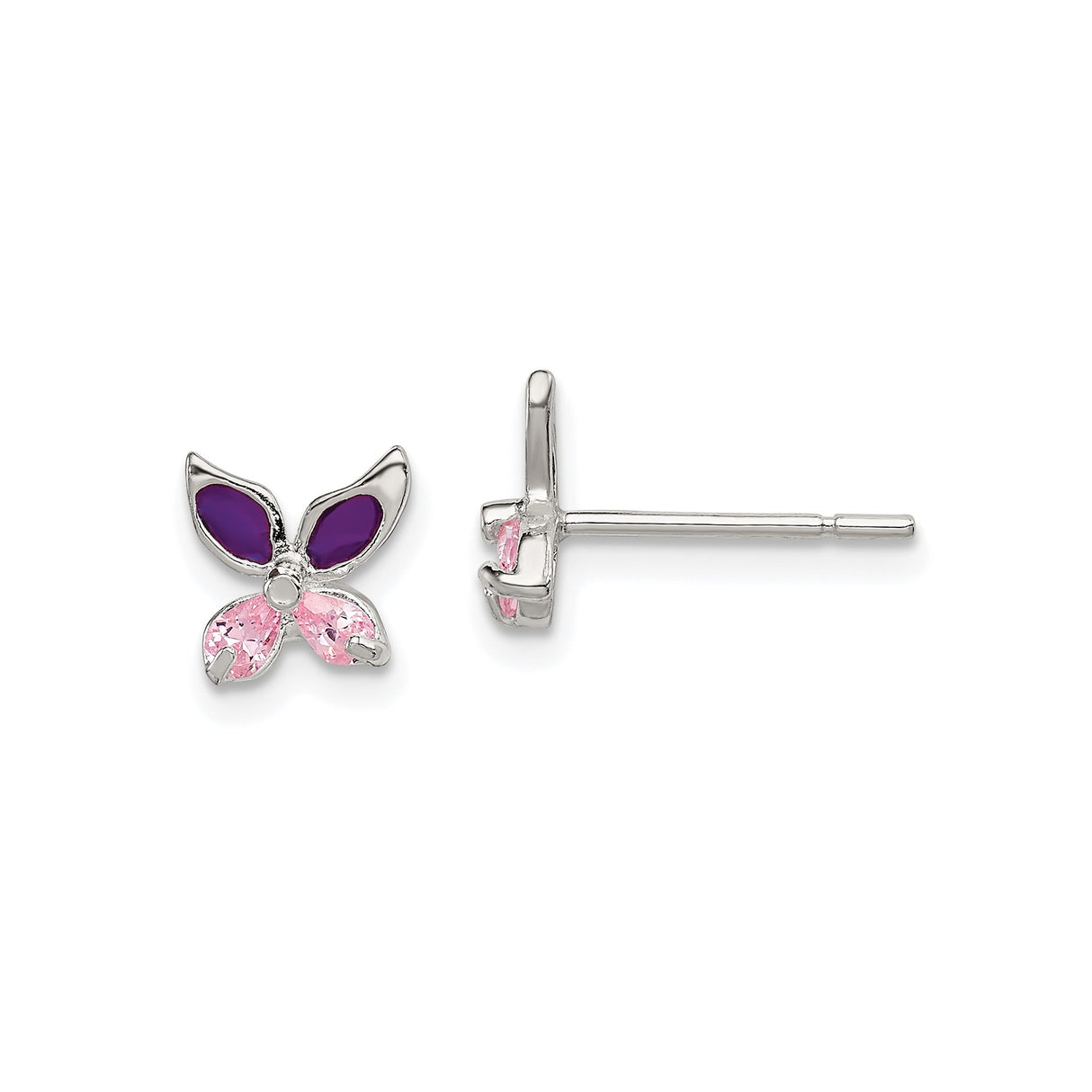 Sterling Silver Butterfly Stud Earrings with Cubic Zirconia and Enamel Accents