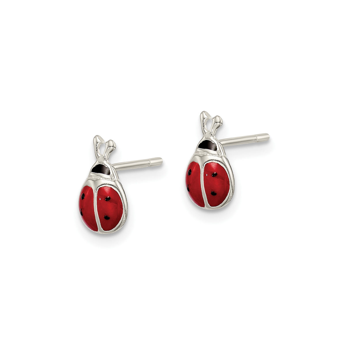 Sterling Silver Ladybug Stud Earrings with Red and Black Enamel, Nature-Inspired Animal Jewelry