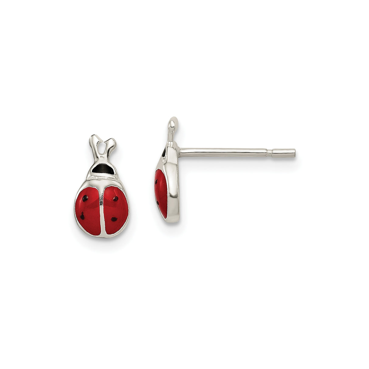 Sterling Silver Ladybug Stud Earrings with Red and Black Enamel, Nature-Inspired Animal Jewelry