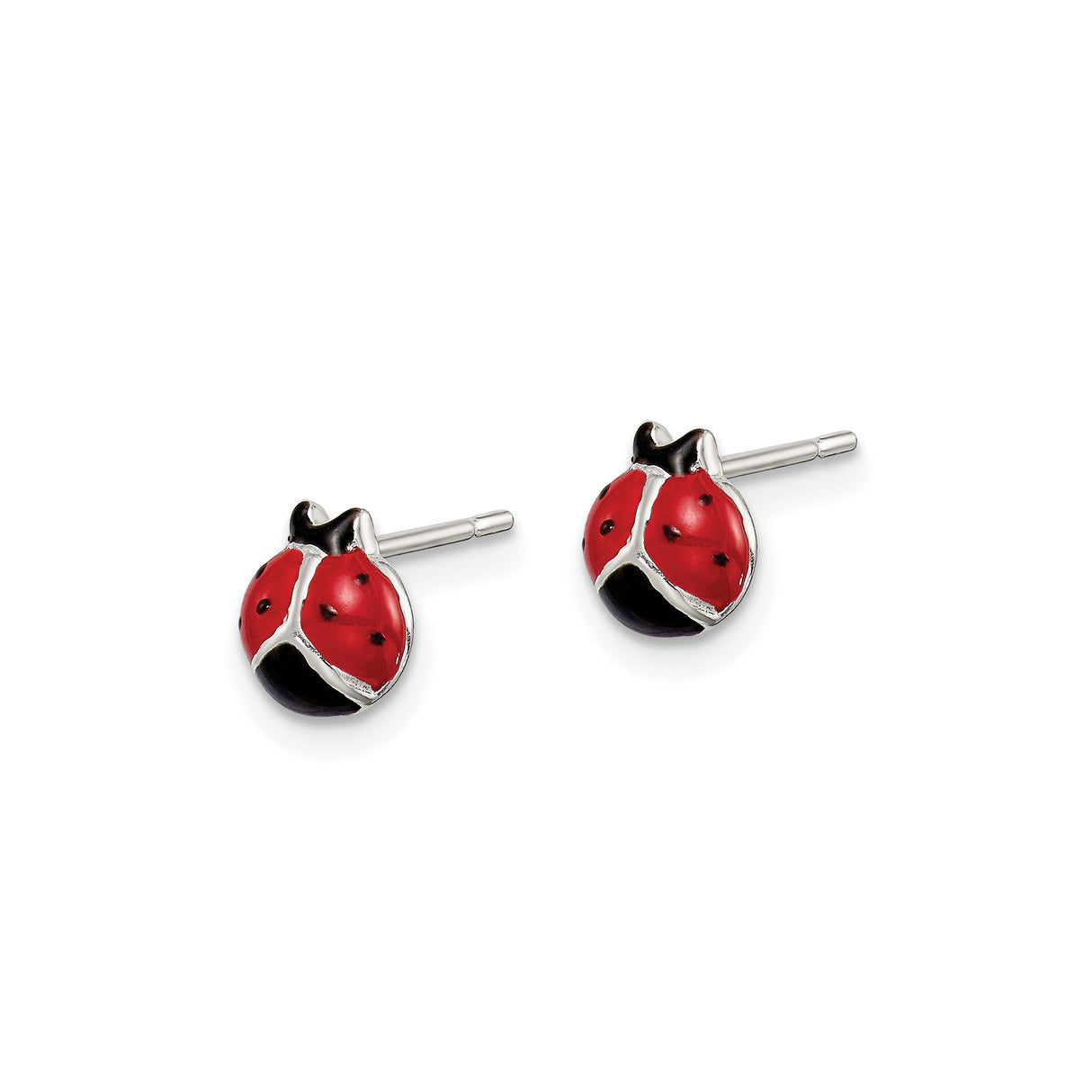 Sterling Silver Ladybug Stud Earrings with Red and Black Enamel, Whimsical Insect Jewelry