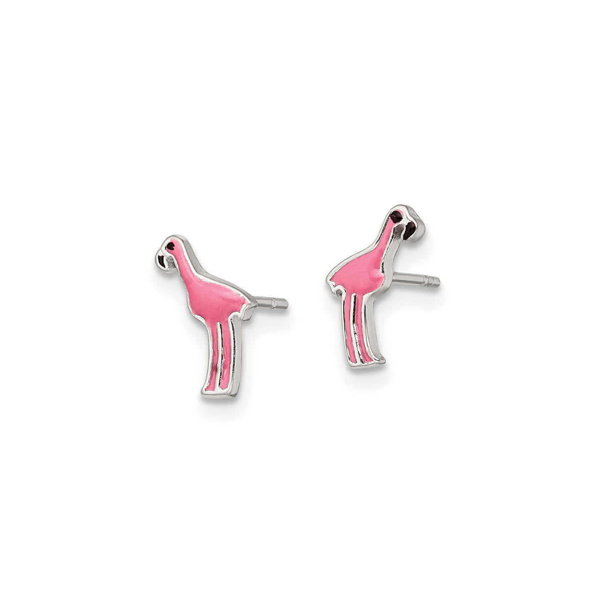 Sterling Silver Flamingo Stud Earrings with Pink Enamel Detailing, Tropical Animal Design