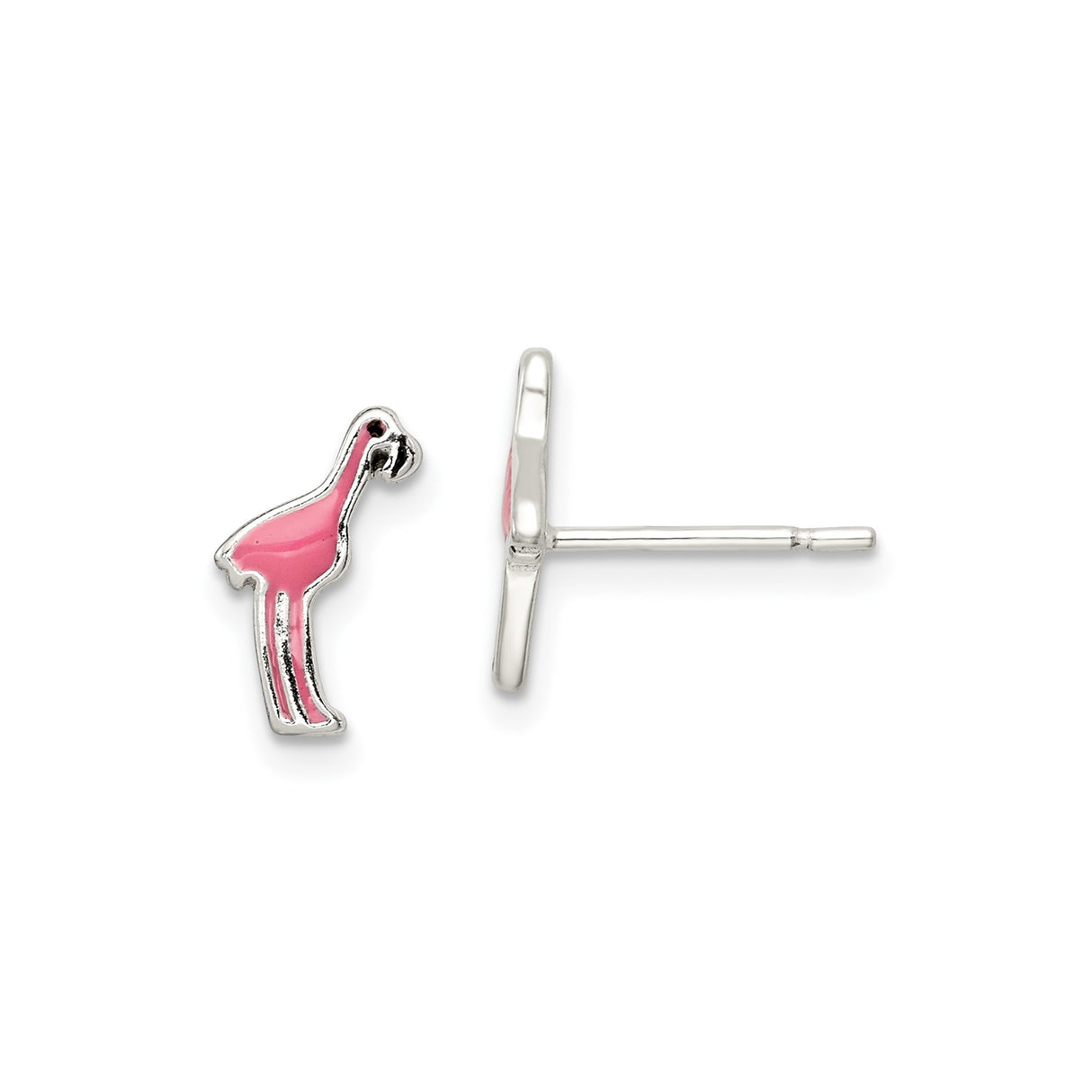 Sterling Silver Flamingo Stud Earrings with Pink Enamel Detailing, Tropical Animal Design