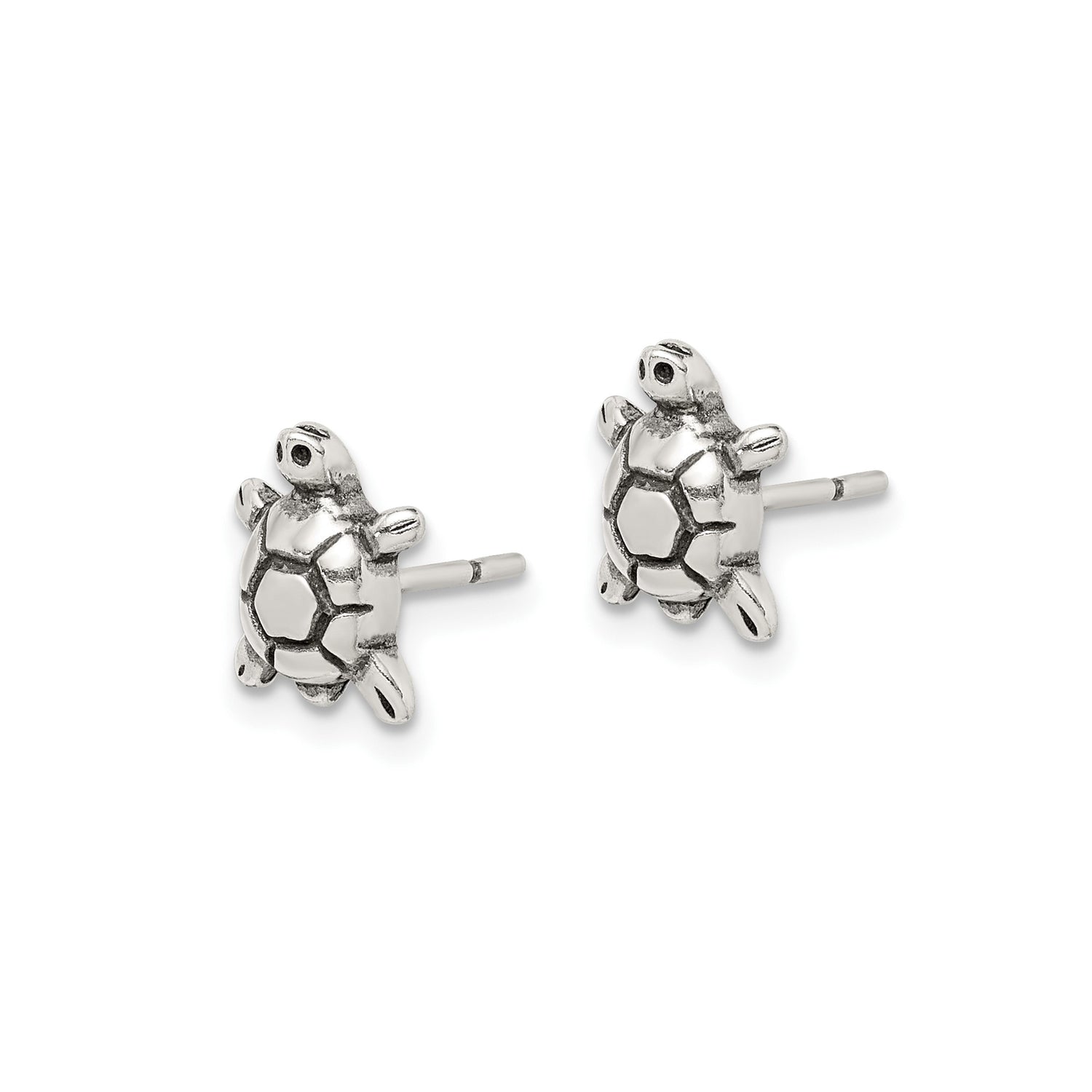 Sterling Silver Sea Turtle Stud Earrings, Detailed Ocean-Inspired Design for Women and Girls