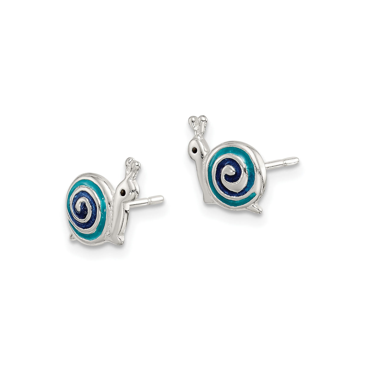 Sterling Silver Snail Stud Earrings with Teal Enamel Spiral Shell Design, Whimsical Animal Theme
