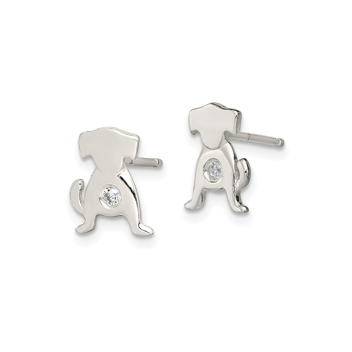 Sterling Silver Dog Shaped Stud Earrings with Cubic Zirconia, Puppy Silhouette Design