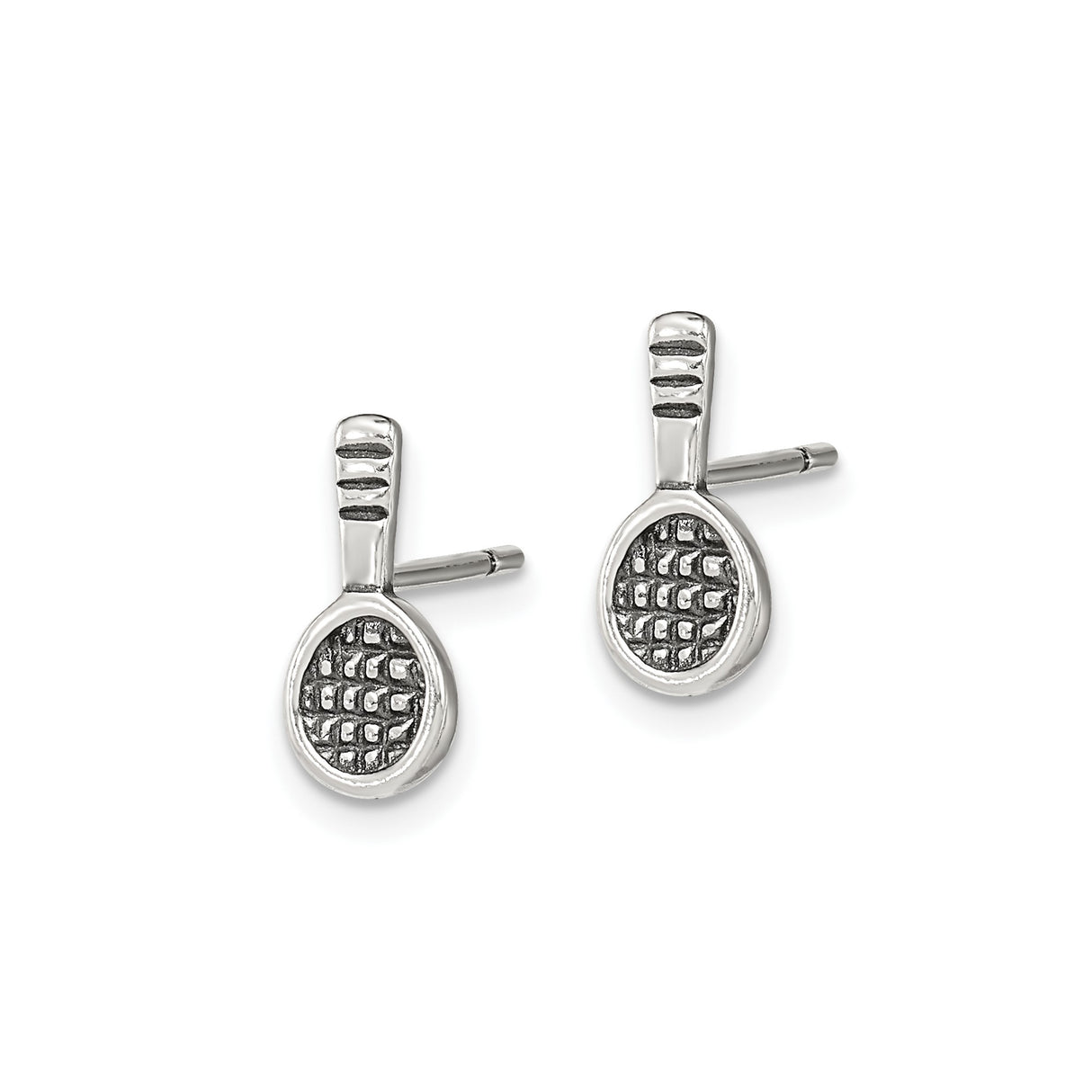 Sterling Silver Tennis Racket Stud Earrings, Sporty Design for Women or Unisex Wear
