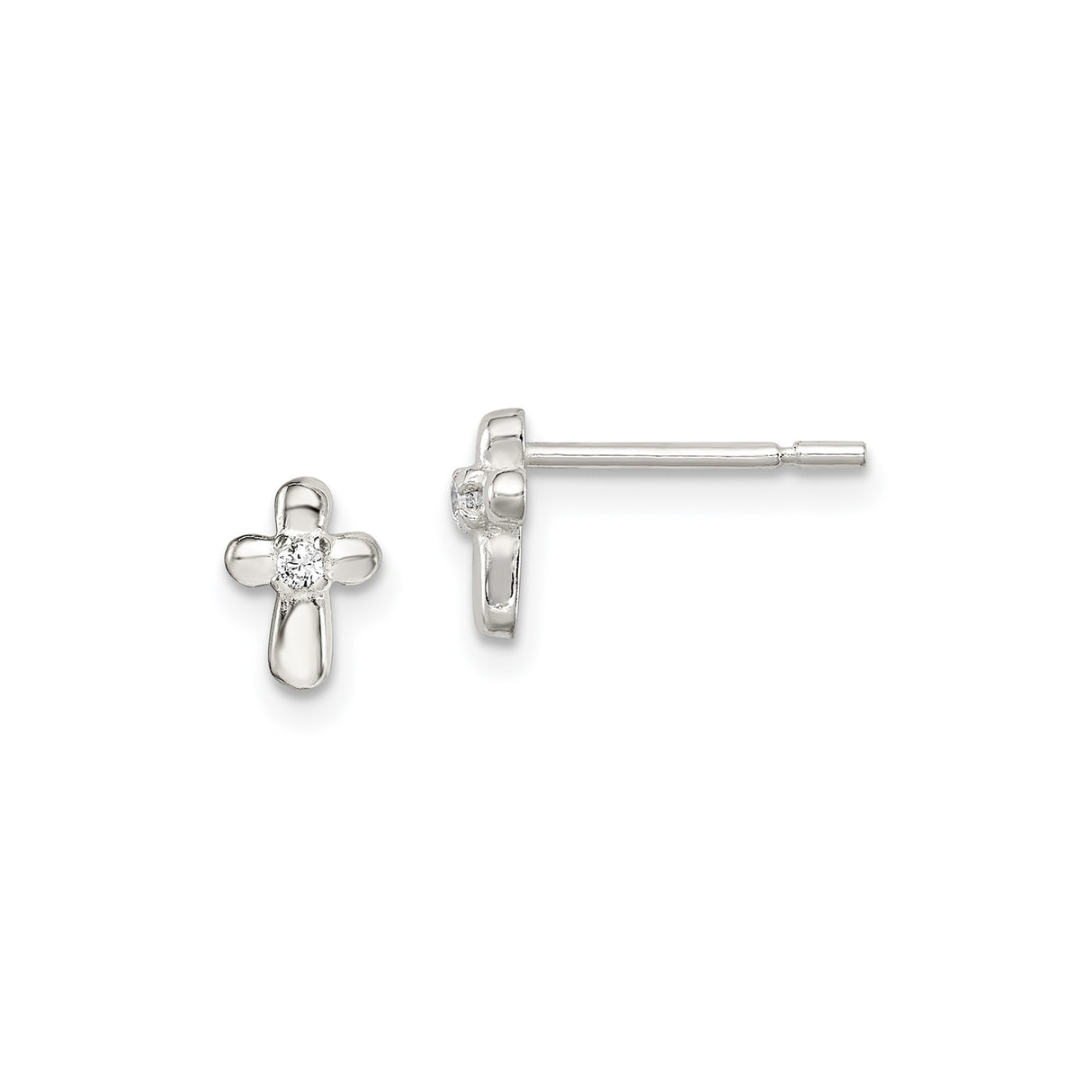 Sterling Silver Cross Pendant with Cubic Zirconia Center, Modern Minimalist Design for Men and Women