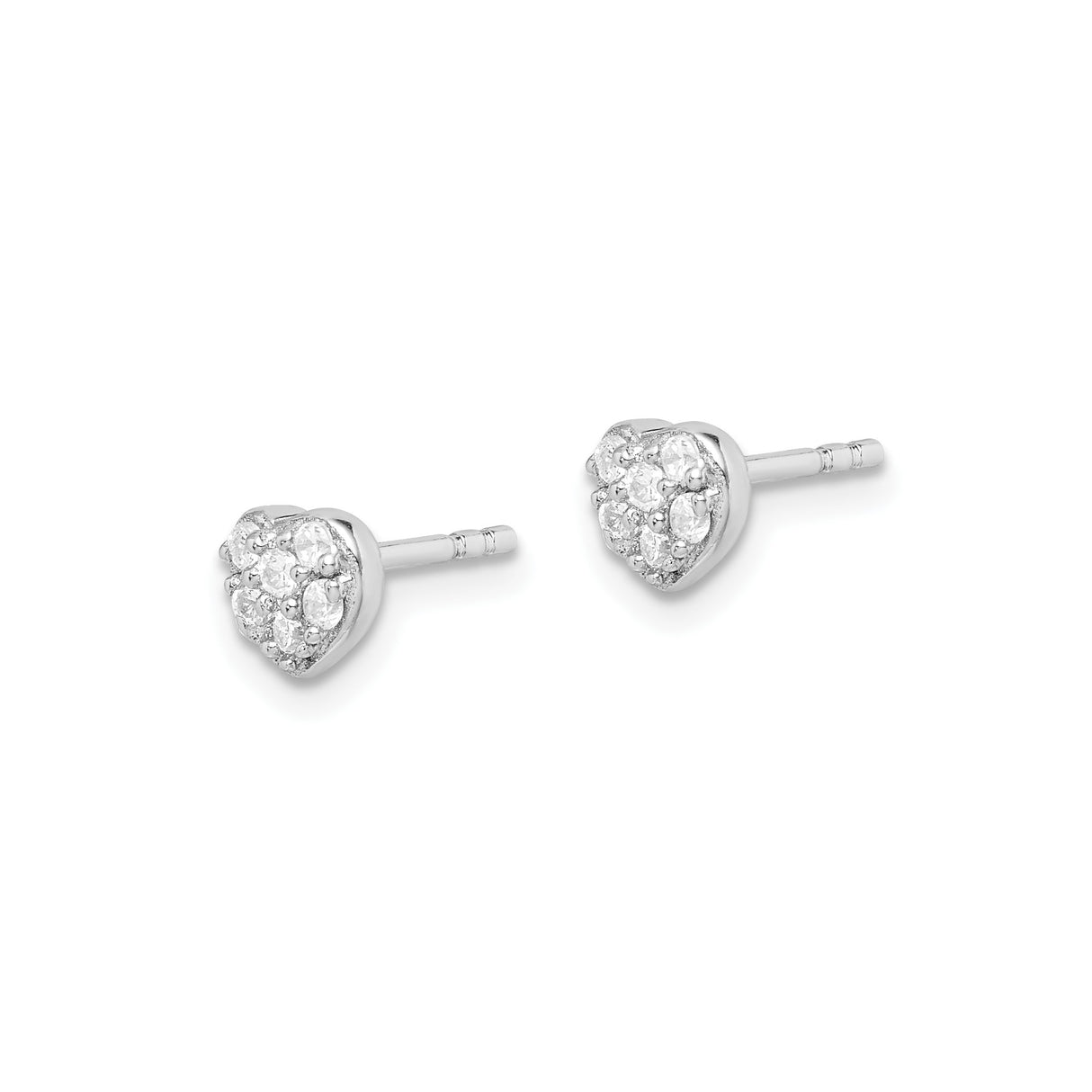 Sterling Silver Heart Stud Earrings with Clear Cubic Zirconia Cluster