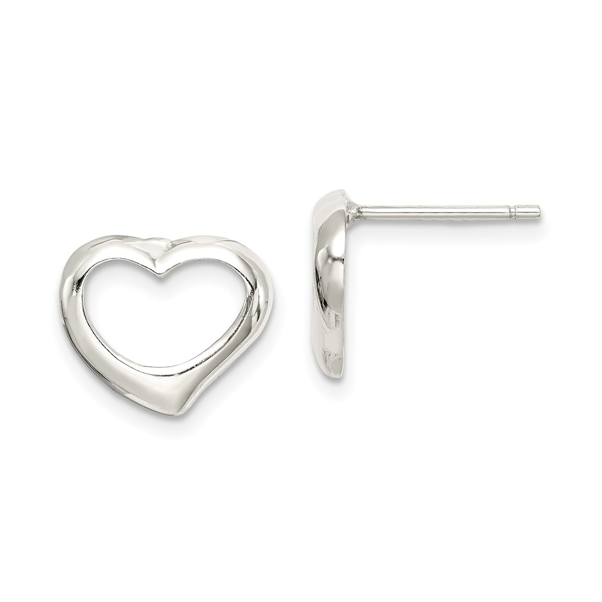 Sterling Silver Heart Stud Earrings with Open Heart Design, Minimalist Romantic Style for Women