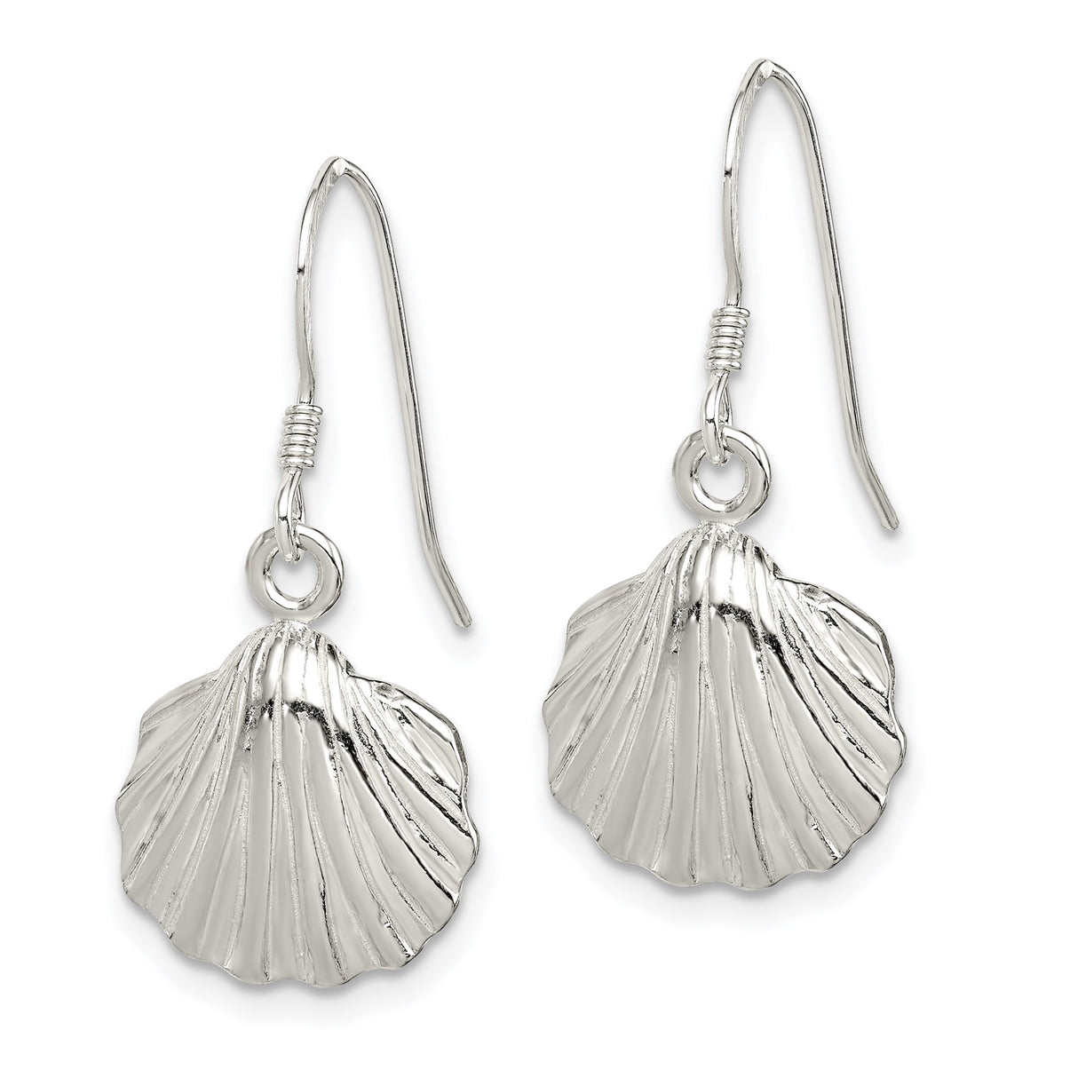 Sterling Silver Seashell Dangle Earrings, Coastal Nautical Ocean-Inspired Design for Women