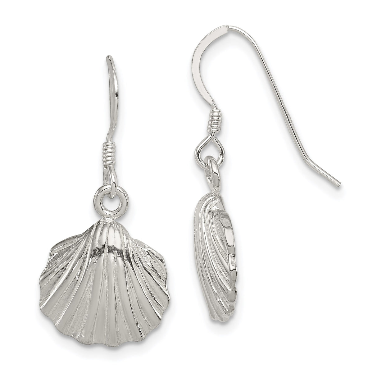 Sterling Silver Seashell Dangle Earrings, Coastal Nautical Ocean-Inspired Design for Women