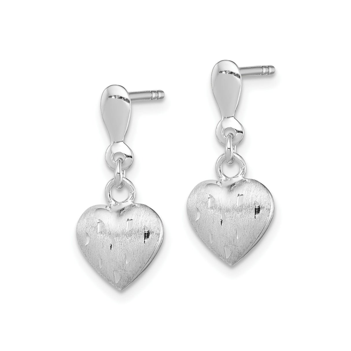 Sterling Silver Heart Dangle Earrings with Brushed Finish and Cut-Out Accents for Women