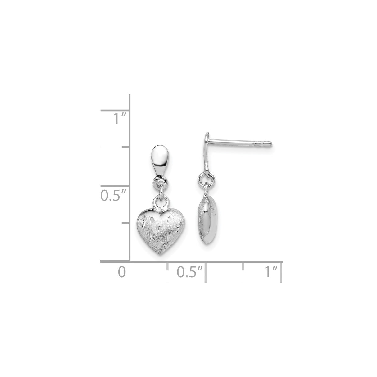Sterling Silver Heart Dangle Earrings with Brushed Finish and Cut-Out Accents for Women