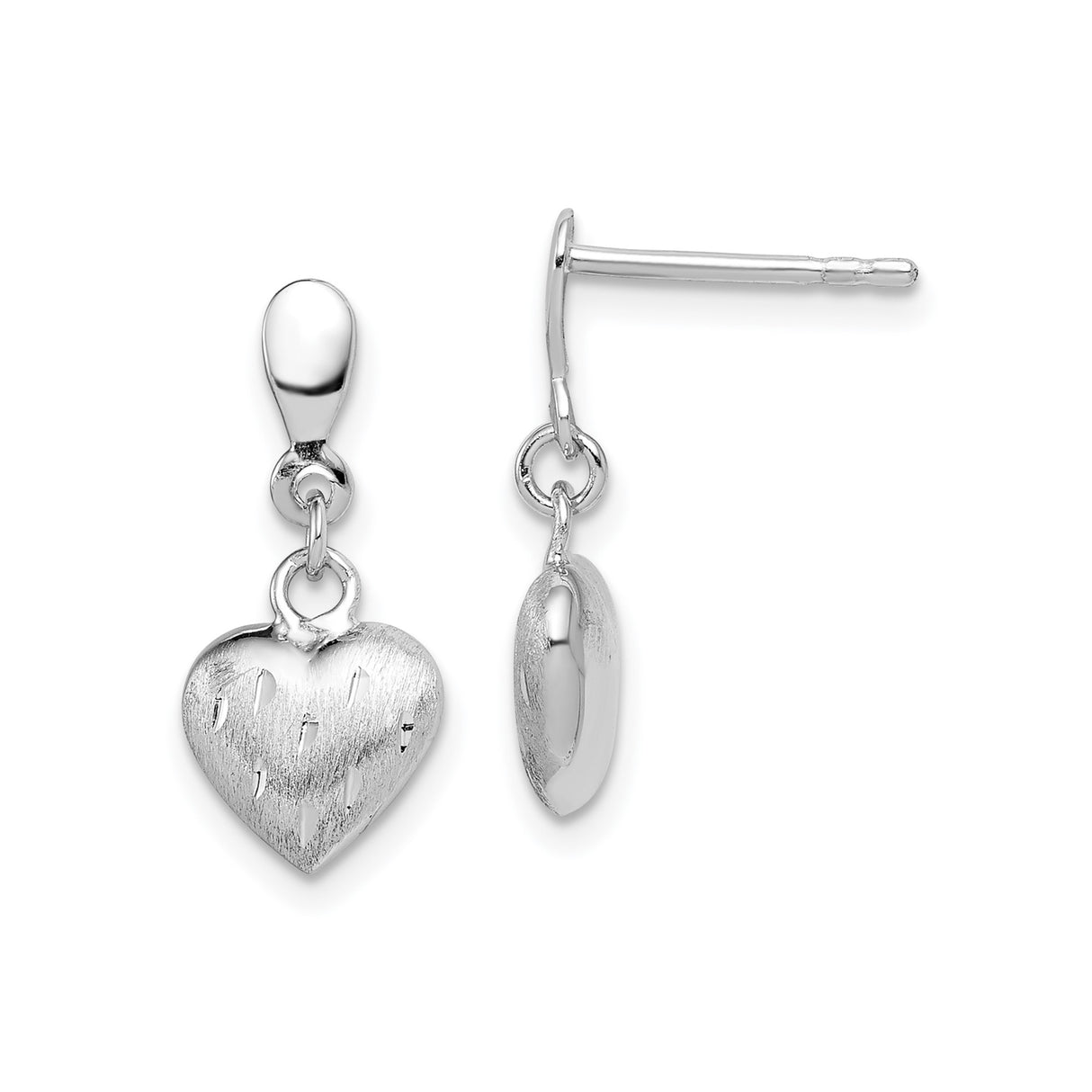 Sterling Silver Heart Dangle Earrings with Brushed Finish and Cut-Out Accents for Women