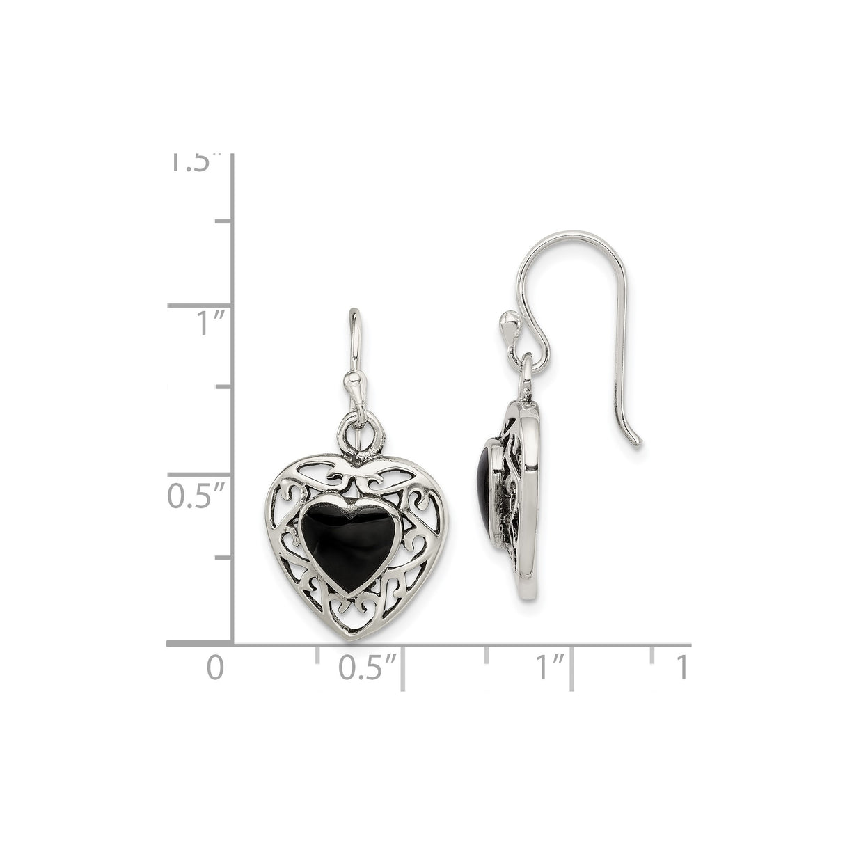 Sterling Silver Heart Dangle Earrings with Black Onyx and Celtic Knot Design