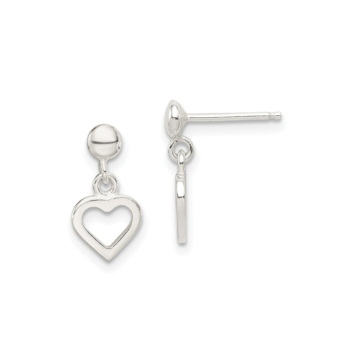 Sterling Silver Heart Dangle Stud Earrings with Open Heart Charms, Minimalist Jewelry for Women