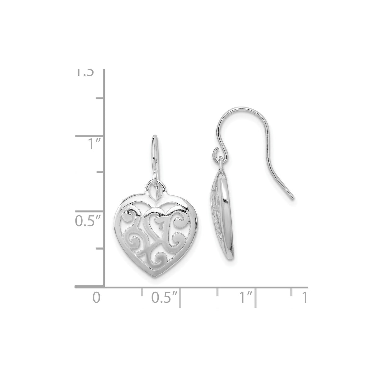 Sterling Silver Heart Dangle Earrings with Openwork Filigree Scroll Design for Women