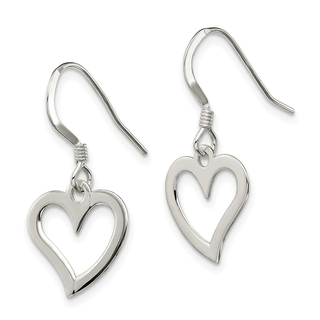 Sterling Silver Dangle Earrings with Open Heart Cutout, French Hook Design for Women