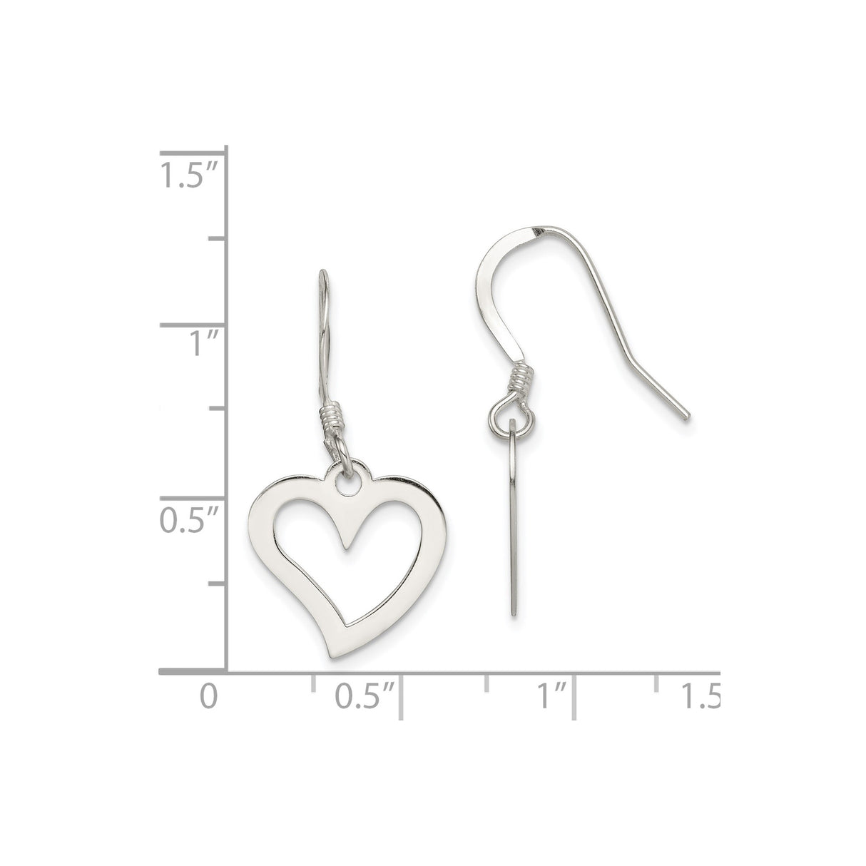 Sterling Silver Dangle Earrings with Open Heart Cutout, French Hook Design for Women