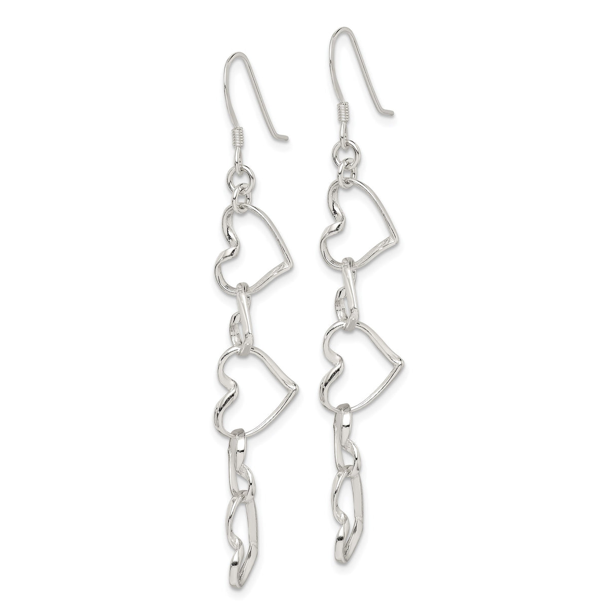 Sterling Silver Dangle Earrings with Cascading Linked Heart Design for Women