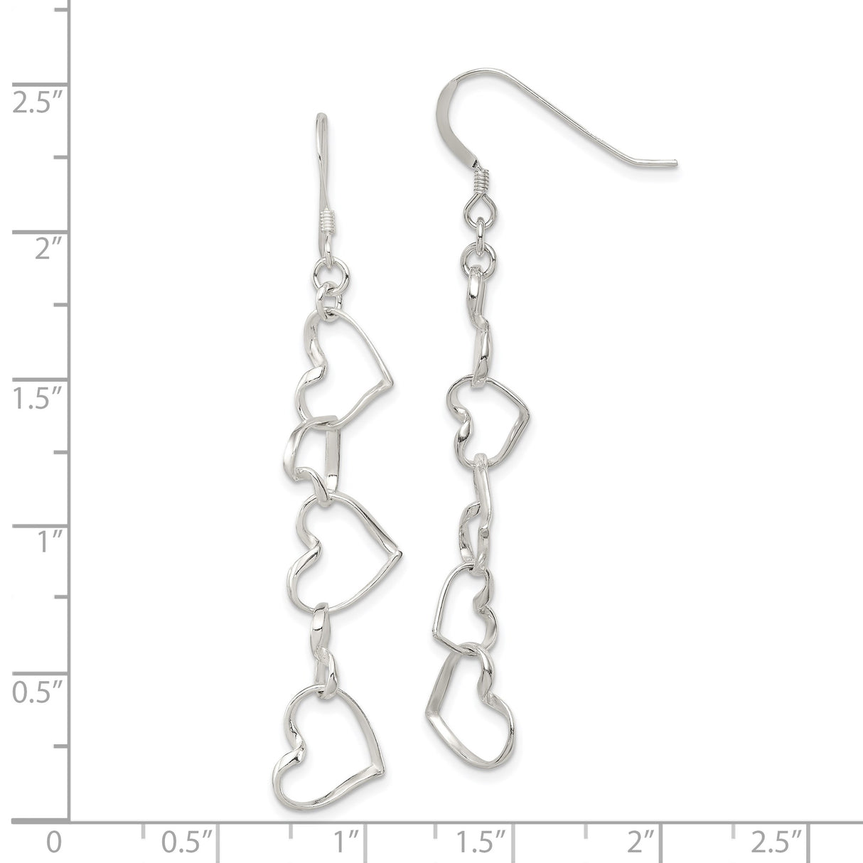 Sterling Silver Dangle Earrings with Cascading Linked Heart Design for Women