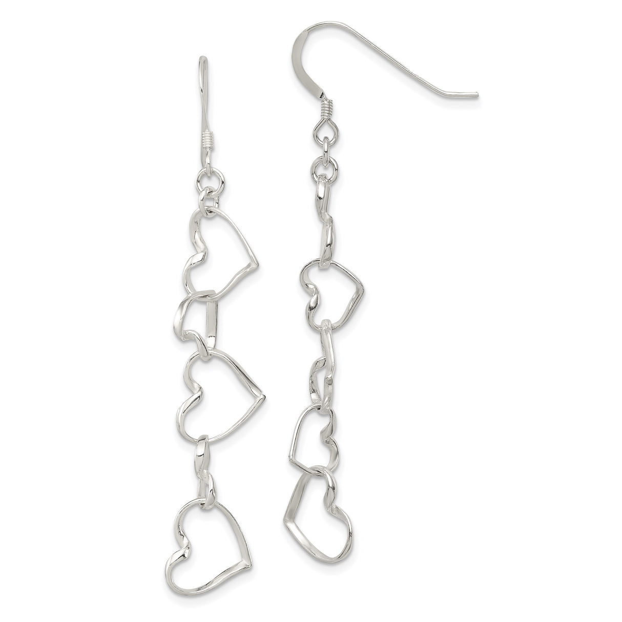Sterling Silver Dangle Earrings with Cascading Linked Heart Design for Women