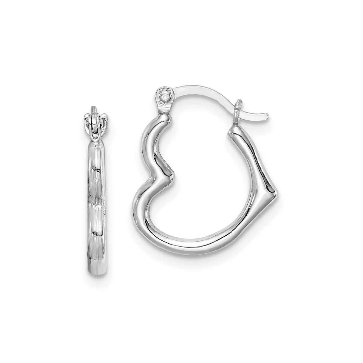 Sterling Silver Heart Shaped Hoop Earrings, Smooth Polished Finish, Modern Romantic Style for Women