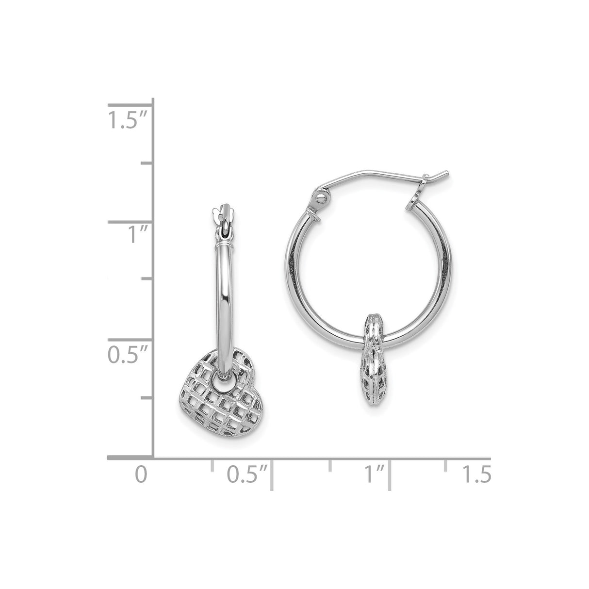 Sterling Silver Hoop Earrings with Lattice Open Heart Charms for Women