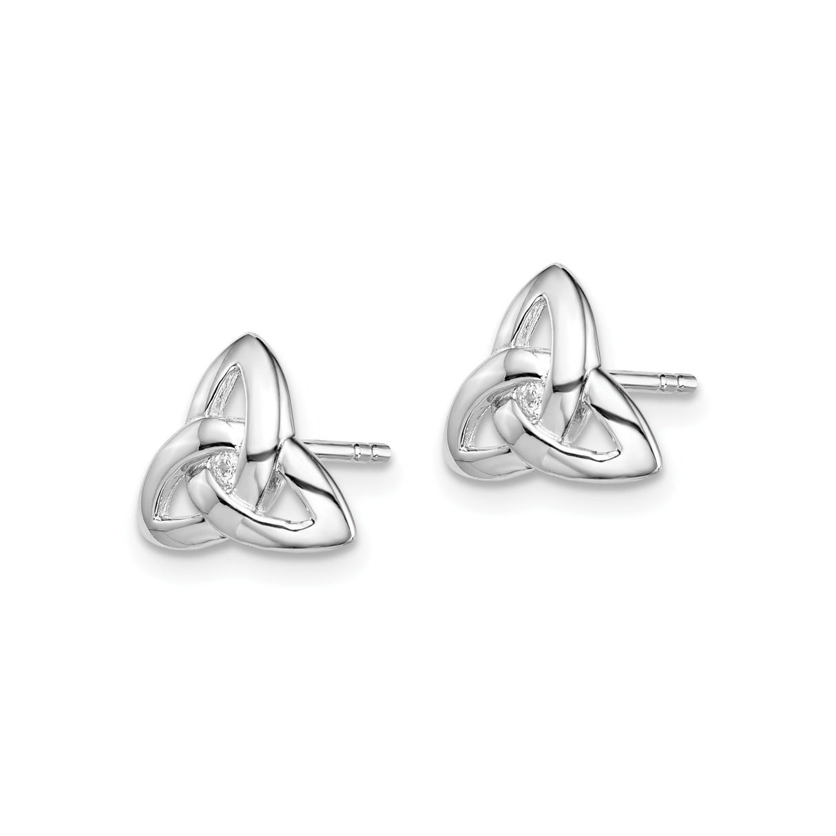 Sterling Silver Celtic Triquetra Knot Stud Earrings with Cubic Zirconia for Women and Unisex Wear