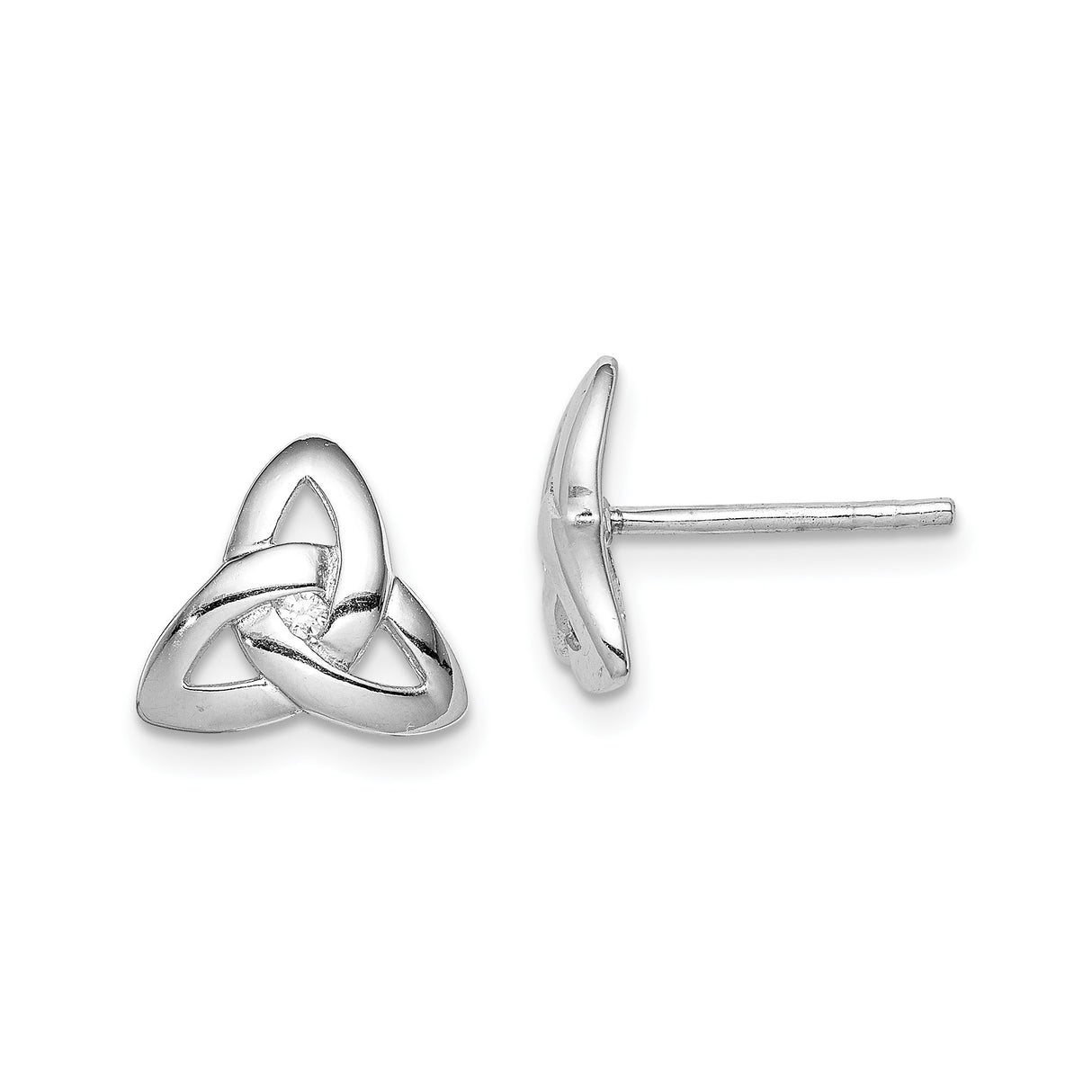 Sterling Silver Celtic Triquetra Knot Stud Earrings with Cubic Zirconia for Women and Unisex Wear