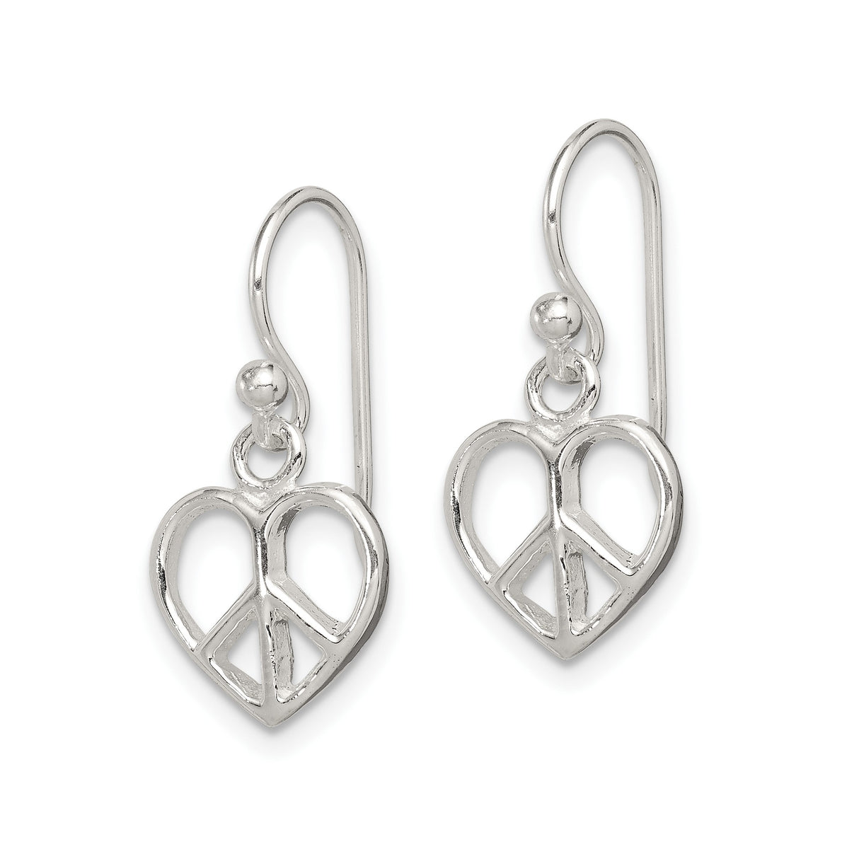 Sterling Silver Dangle Earrings with Heart Peace Sign Charms, Openwork Boho Style