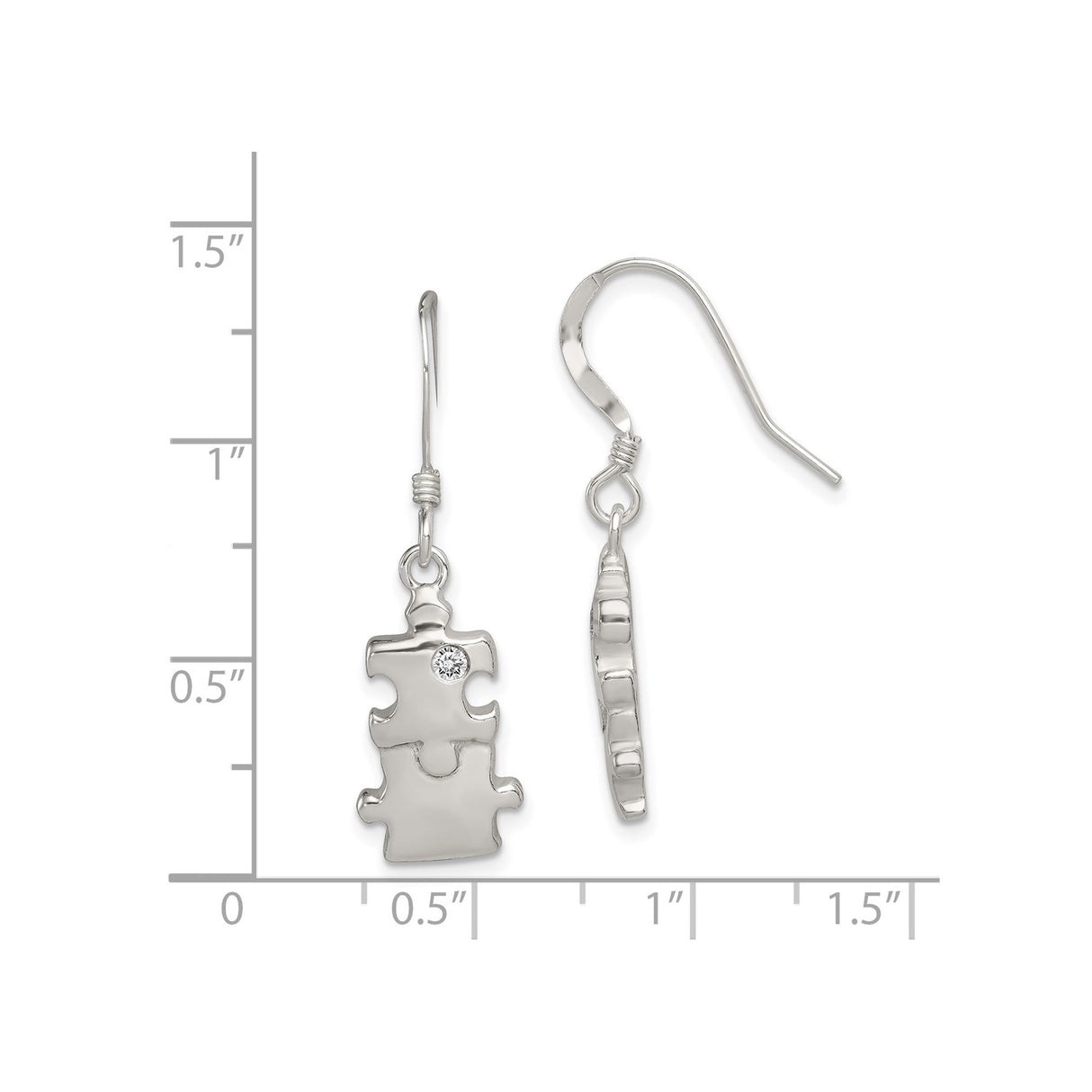 Sterling Silver Puzzle Piece Dangle Earrings with Cubic Zirconia, Autism Awareness Design