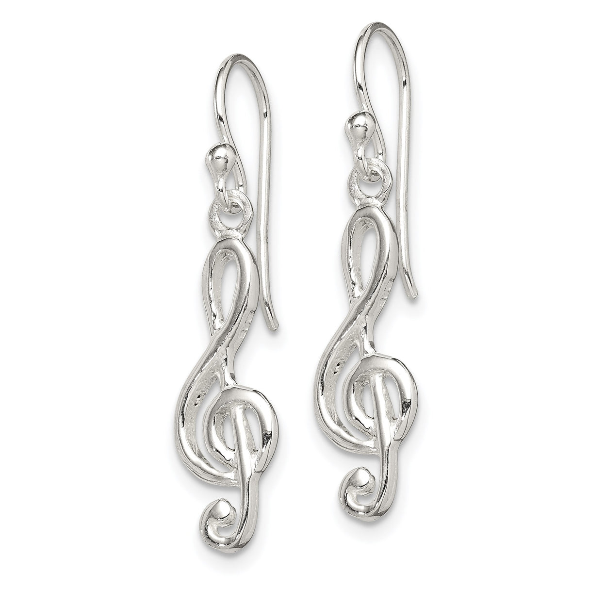 Sterling Silver Dangle Earrings, Treble Clef Musical Note Design for Women